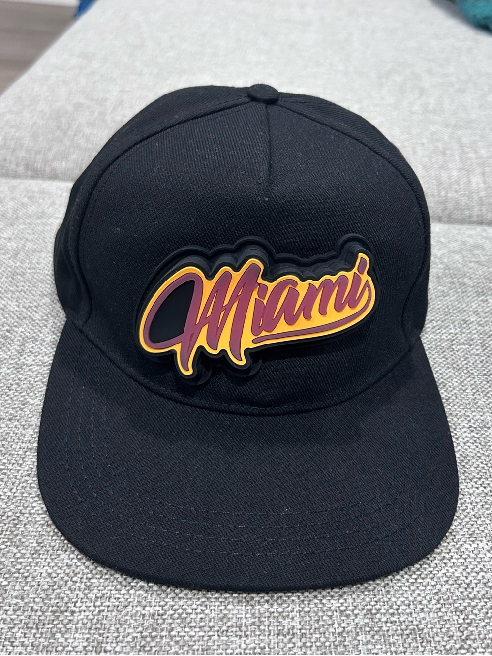 Self brand miami Black Snapback Hat with Yellow and Purple Script Patch